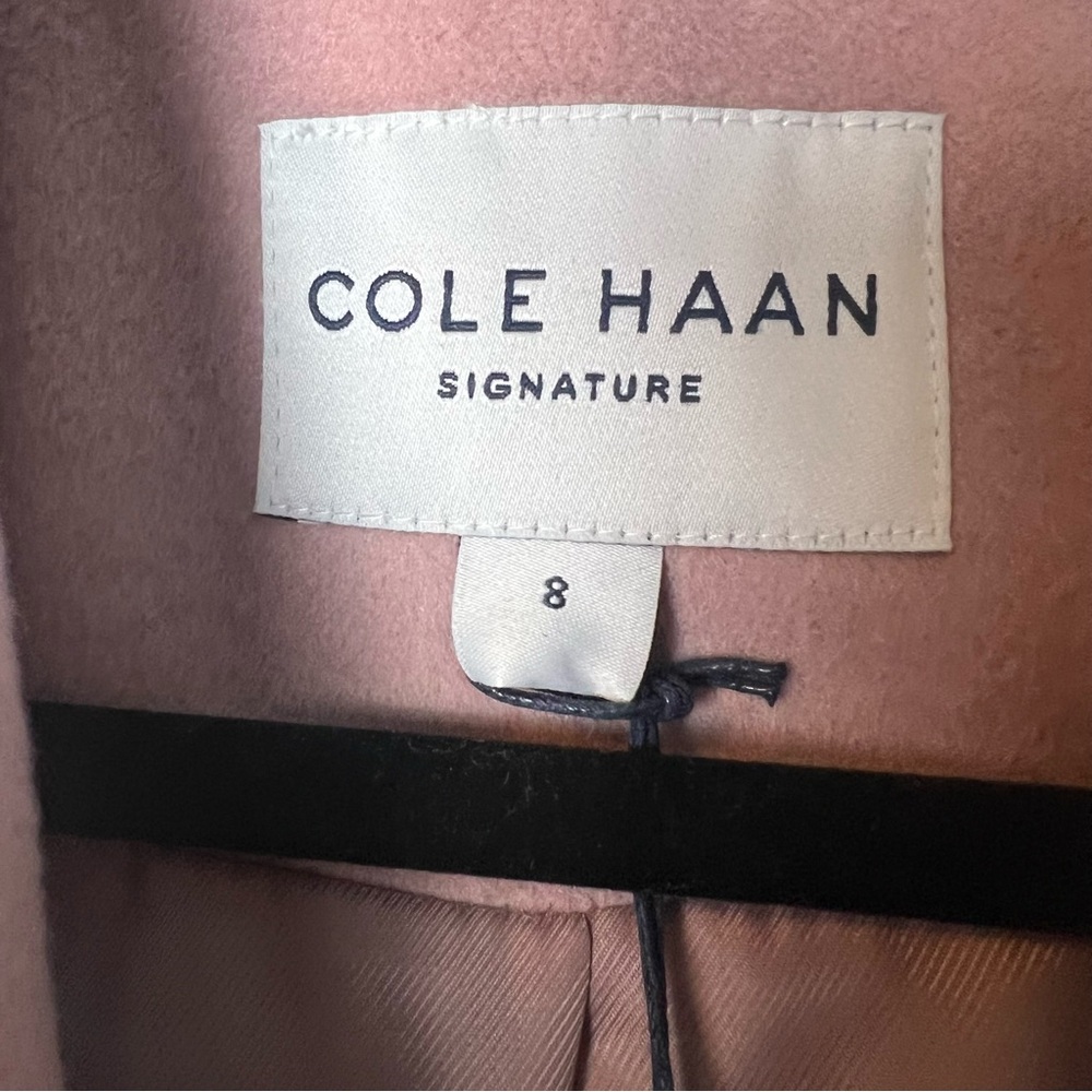 Cole Haan - Women’s Slick Wool Blend Wrap Coat Shawl Collar Belted Pink - Sz. 8 - Picture 4 of 11